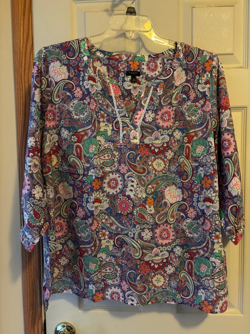 Talbots Paisley Pintuck Tunic in Pink, Purple, Green and Red Blouse